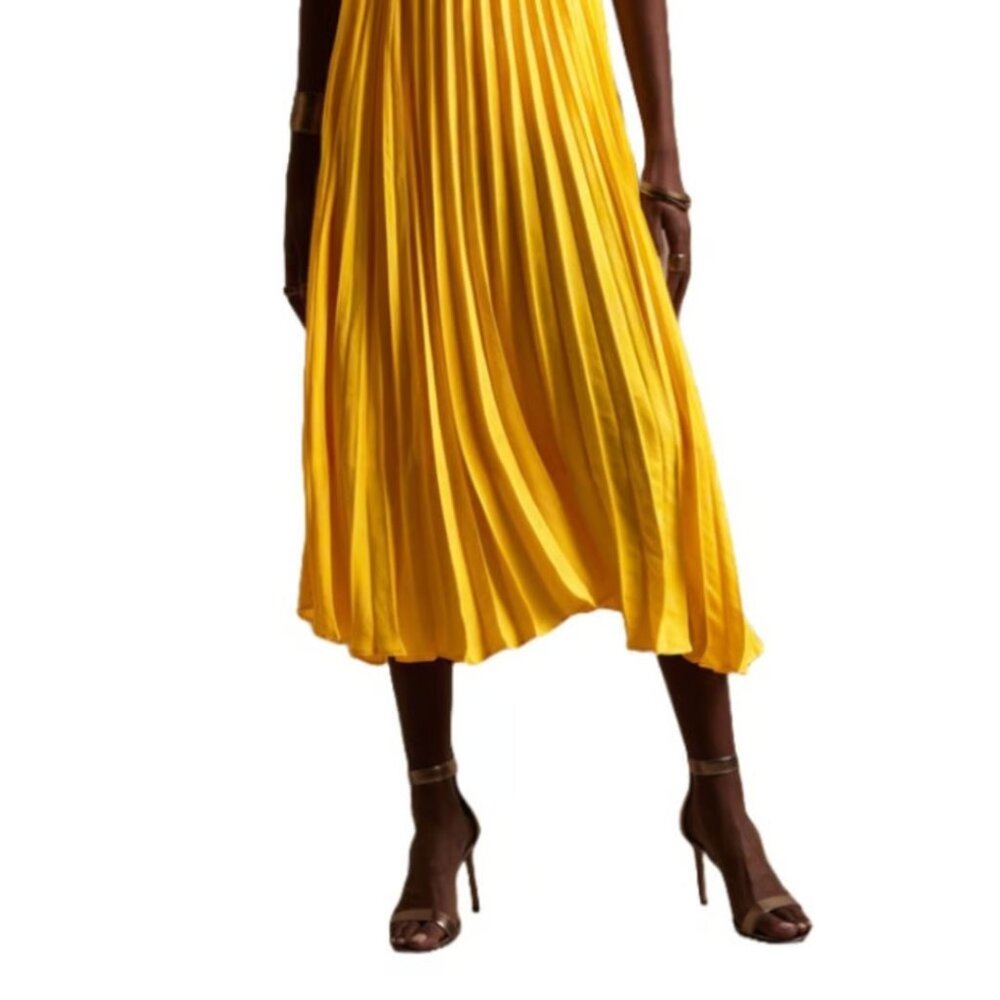 NWT Banana Republic Radiant Lined Pleated Midi Skirt Yellow Umbrella Size S